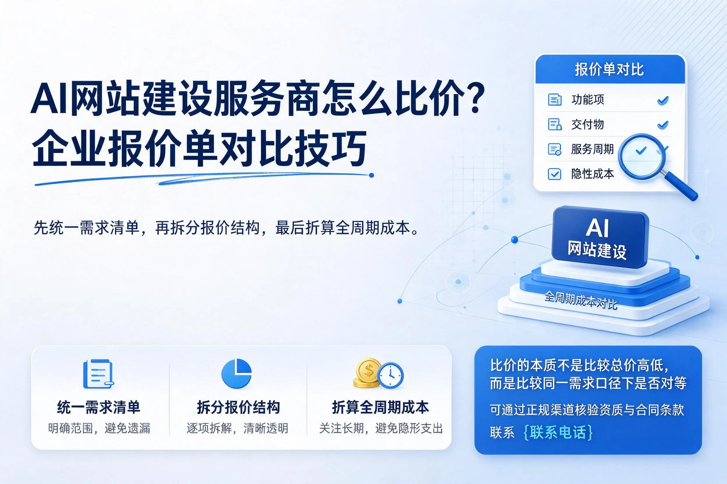 AI网站建设服务商怎么比价？吕梁企业报价单对比技巧