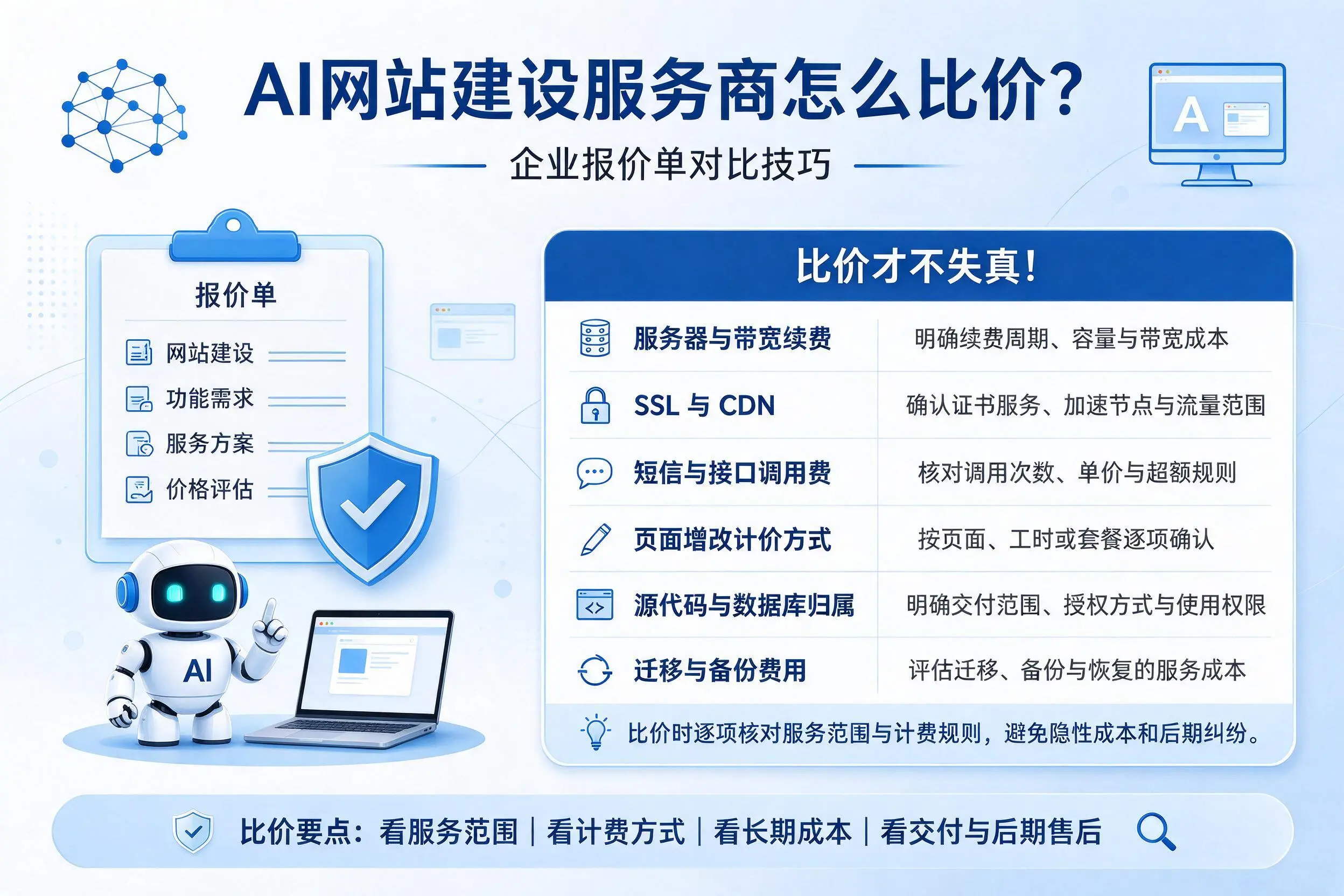 AI网站建设服务商怎么比价？吕梁企业报价单对比技巧