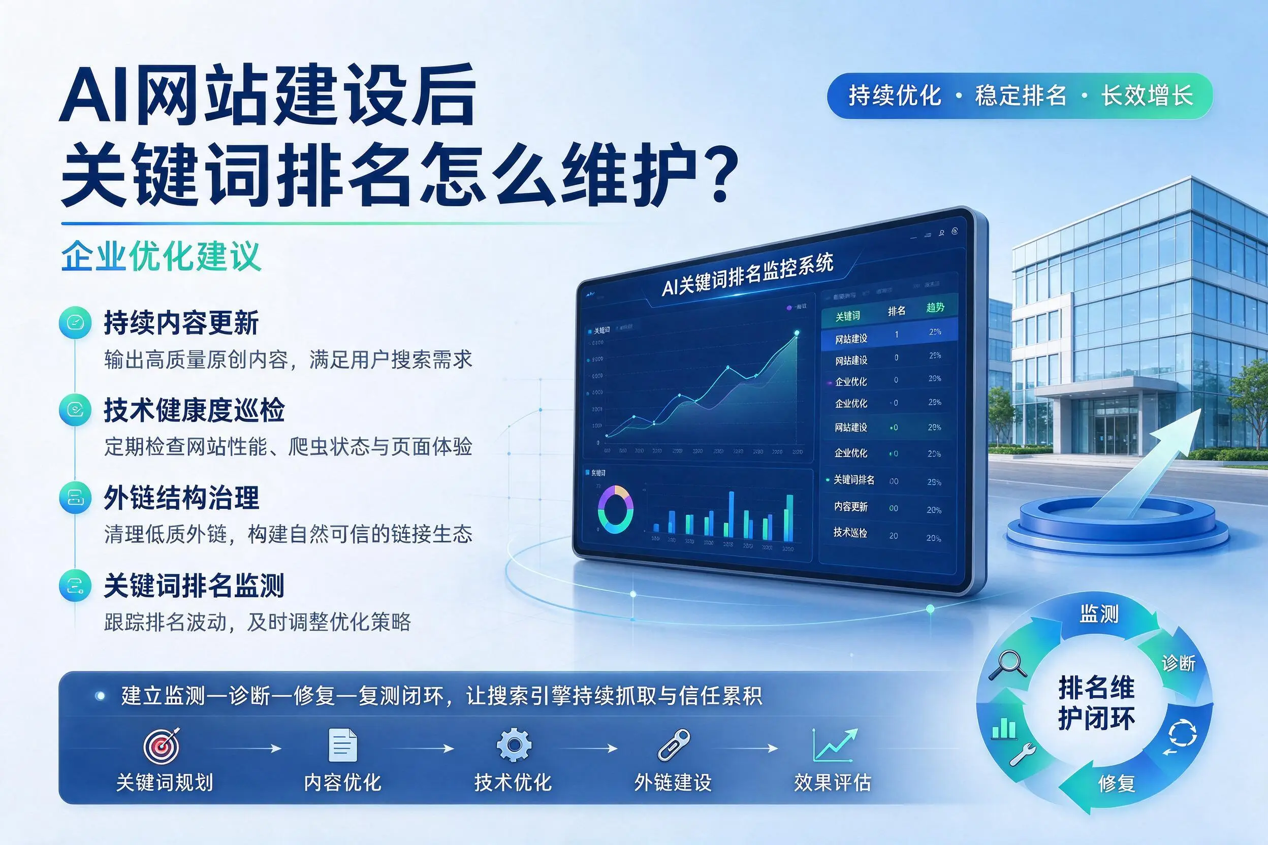 AI网站建设后关键词排名怎么维护？吕梁企业优化建议